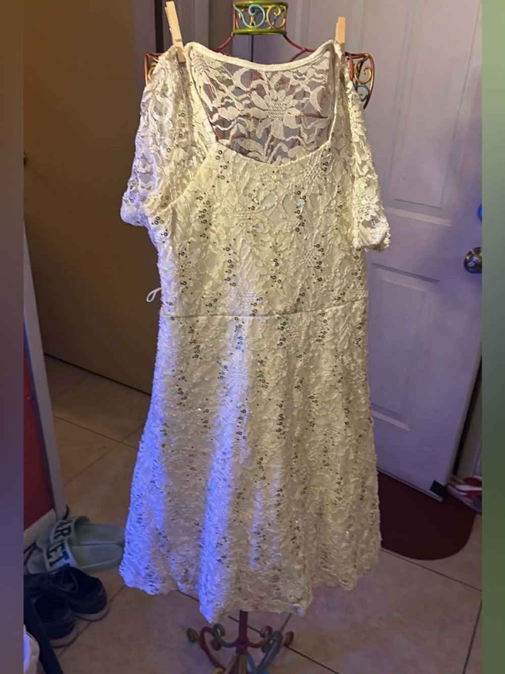My Michelle Ivory Lace Midi Dress with Sequin Detail